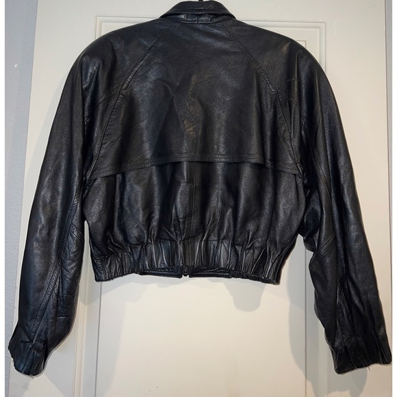 Vintage MICHAEL HOBAN NORTH BEACH BLACK LEATHER CROP JACKET - SIZE 7/8 - Picture 4 of 8